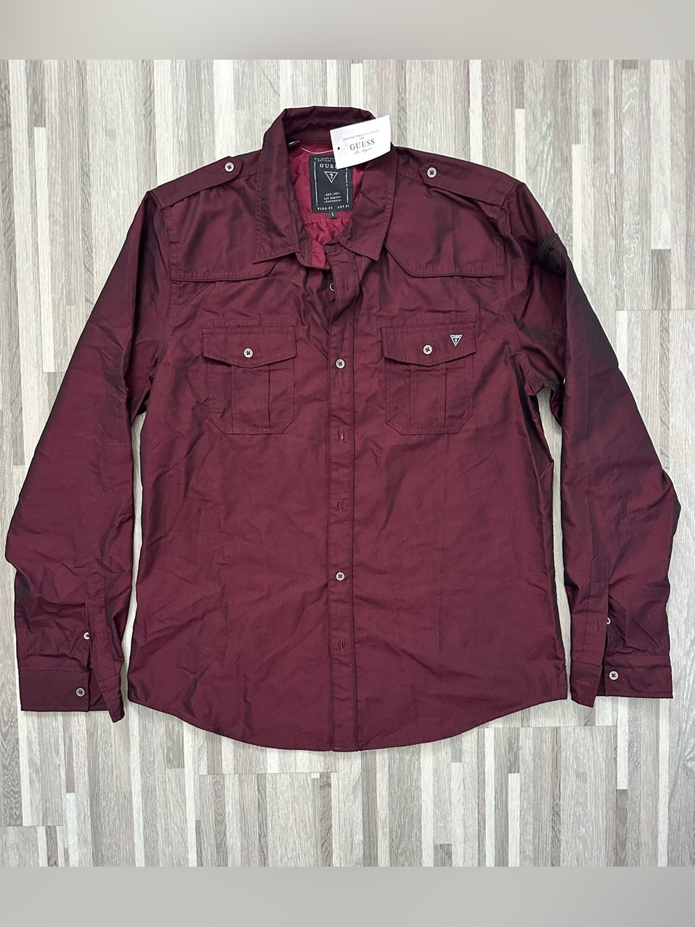 GUESS Men's Iridescent Burgundy Long Sleeve Shirt Size L
